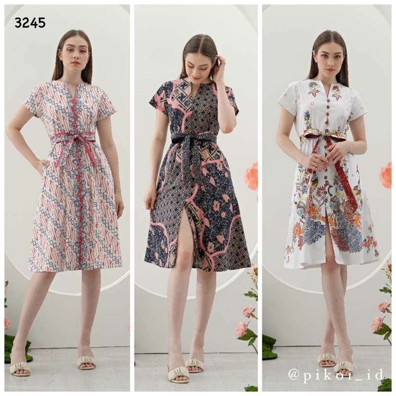 Baju Batik Dress batik wanita modern lengan pendek busui friendly / dress ikat tali batik kantor