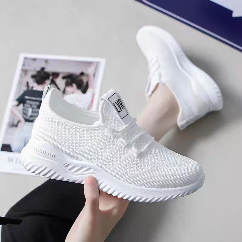 Sepatu Casual Terbaru LV0118 Sepatu Sport Rajut Wanita Sepatu Sneakers Wanita Putih Polos Sepatu
