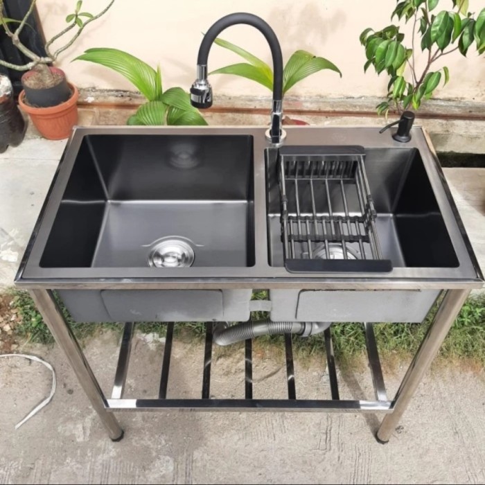 BAK CUCI PIRING 2 LUBANG HITAM KITCHEN SINK STAINLESS BLACK WASTAFEL