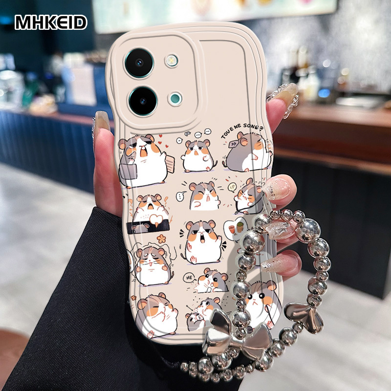 MHKEID Casing Hp Untuk VIVO Y28 2024 Case Casing cantik pola Hamster Kasing HP Cesing gelang Kesing 