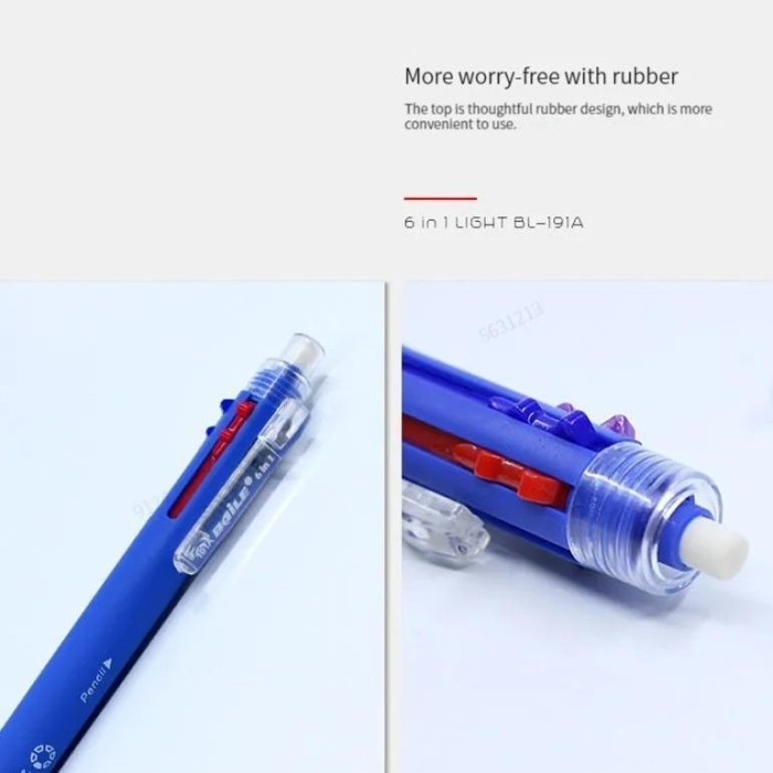 

Terbaru Multicolor Pen 6 in 1 Ballpoint Pen 5 Colors Ball Pens Refill and 0.5mm Mechanical Pencil