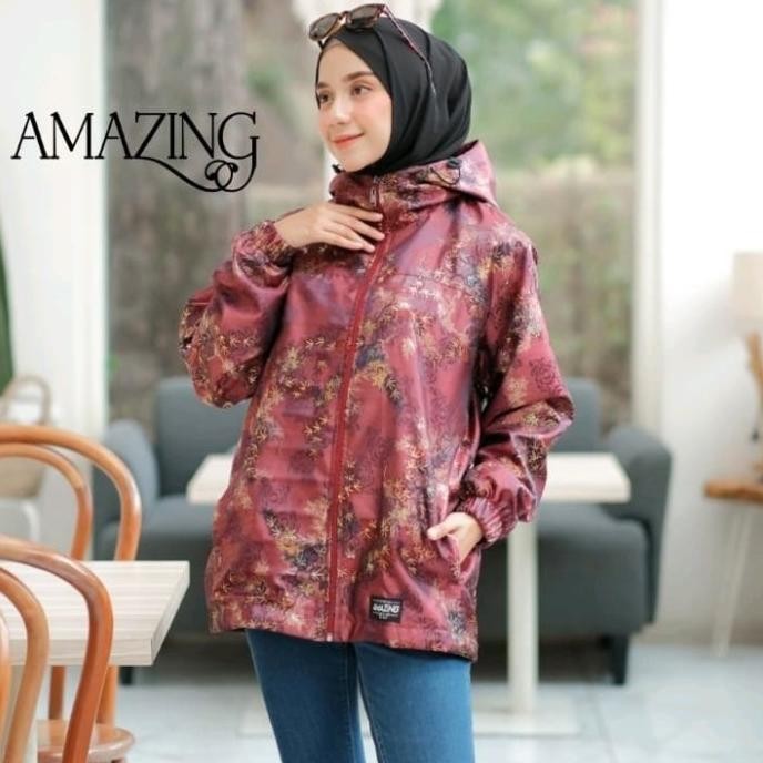 JAKET MOTIF CORAK WANITA MAROON 02 PARASUT IMPORT