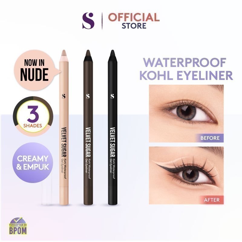 

technandaa - somethinc velvet sugar kohl waterproof gel eyeliner - pensil alis & mata hitam/gold,