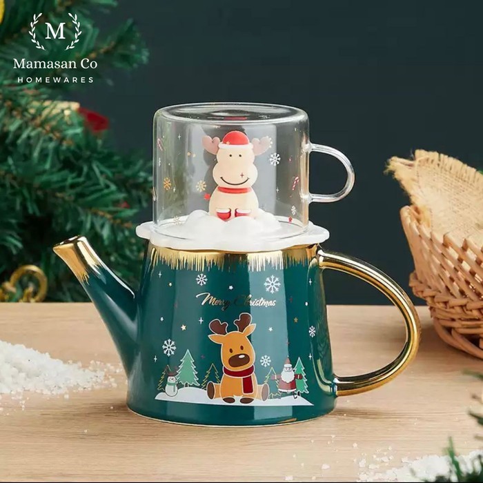 

NEW! Rudy Christmas Ceramic Teapot Cup Gelas Natal Keramik - Green Limited