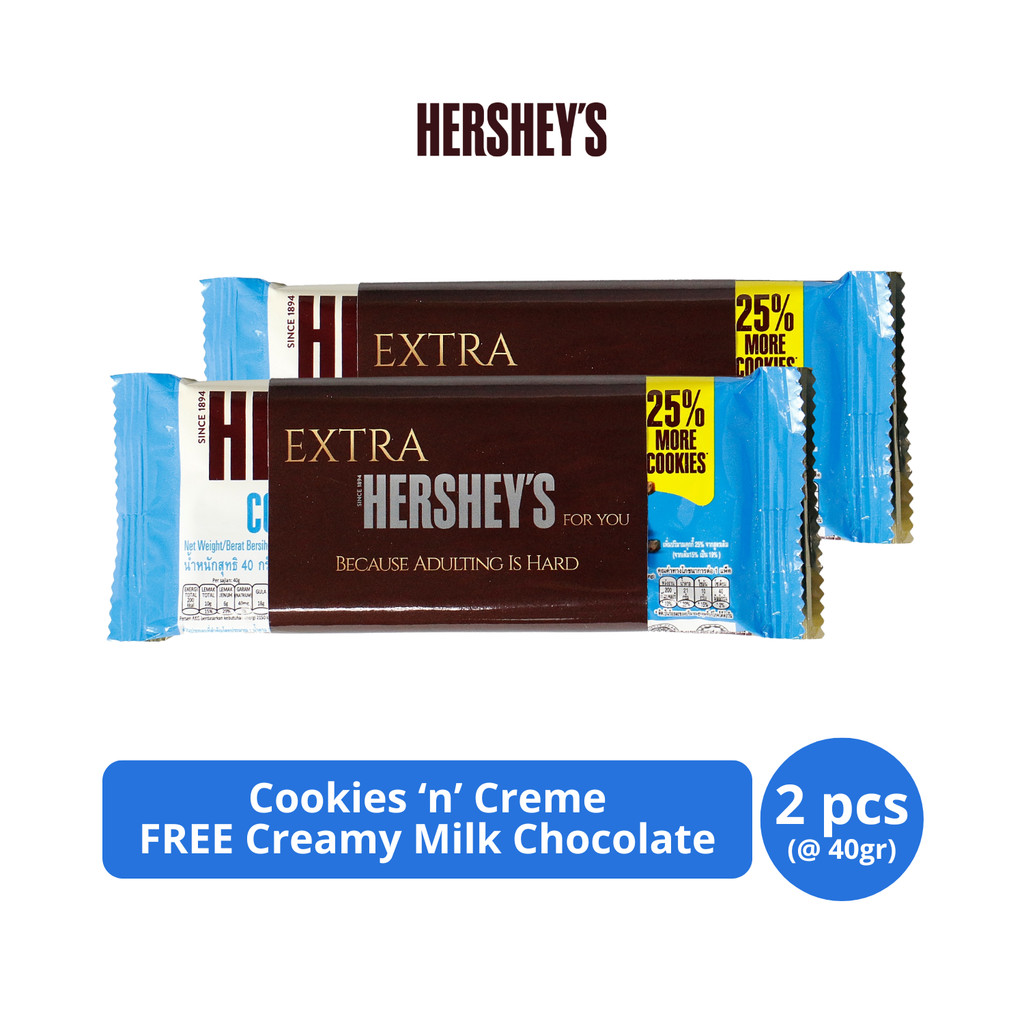

Hershey's Bar Cookies 'n' Creme 40gr FREE Creamy Milk Chocolate 40gr x 2 pcs