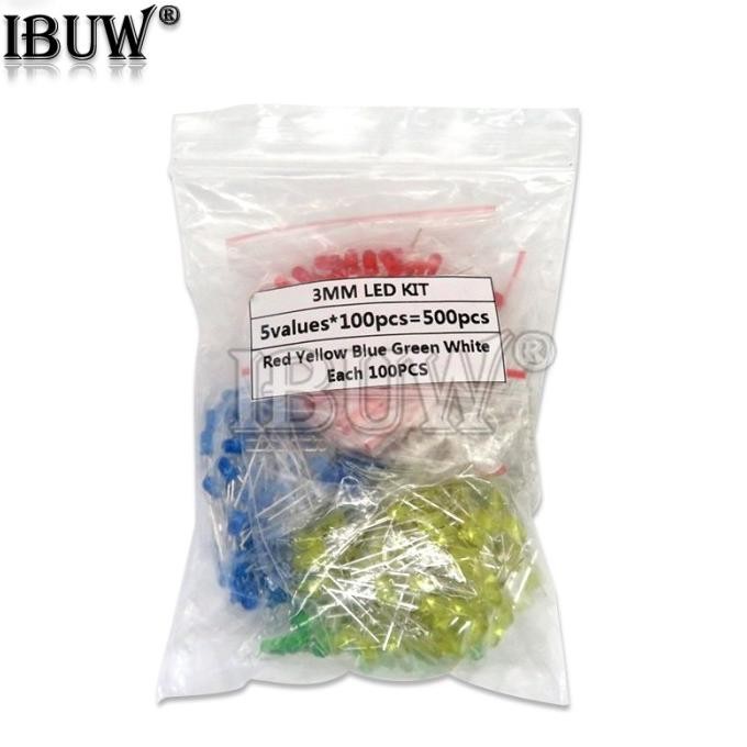 500PCS KIT DIODA LED 3MM WARNA CAMPUR MERAH HIJAU KUNING BIRU PUTIH MA