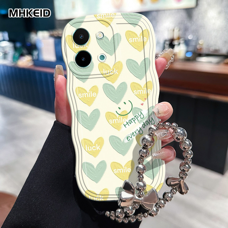 MHKEID Casing Hp Untuk VIVO Y28 2024 Case Casing pola cinta Kasing HP Cesing gelang Kesing Silikon S