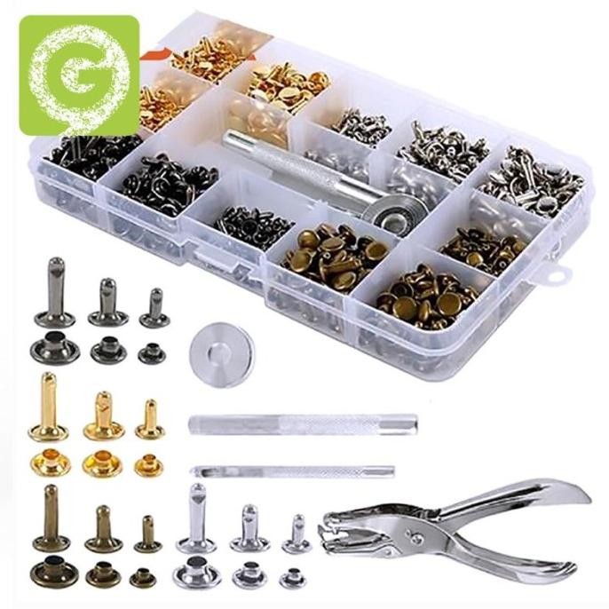 360 Set Kotak Paku Keling Paving + Alat Instalasi + Tang Untuk Kulit MS54