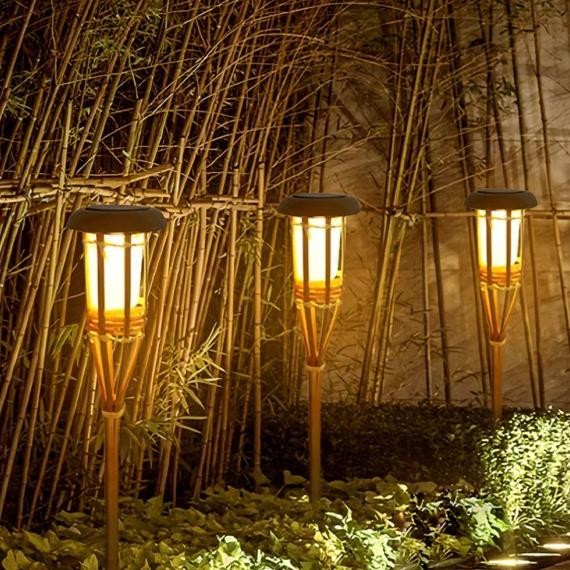 Lampu Bambu Hias Taman Led Tenaga /Lampu Taman Obor Tancap Solar