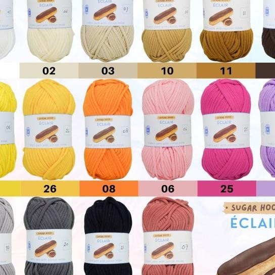 

Eclair Fabric Yarn With Cotton Stuffing | Benang Rajut Korea T-Yarn Tutup Isi Kapas | Sugar Hook | Bridge Kona Linea