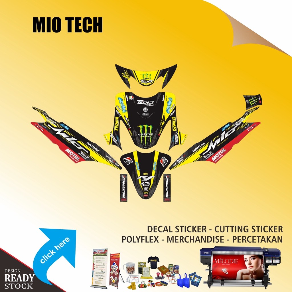 DECAL STICKER YAMAHA MIO SMILE TECH 3 KUNING