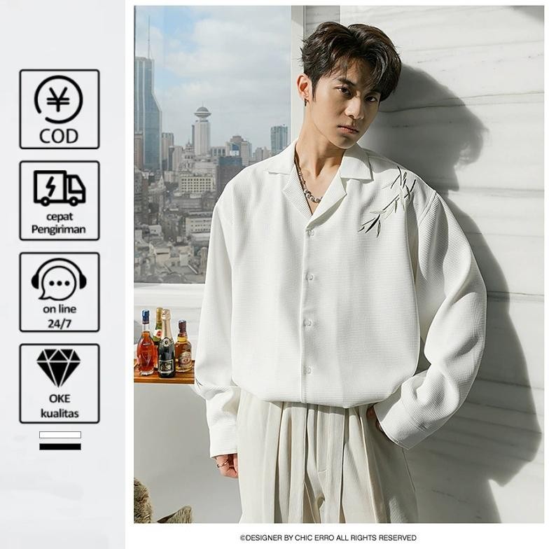 Sr - Kemeja Bordir Pria Kemeja Oversize Pria Kemeja Bordir Kemeja Putih Pria Kemeja Hitam Korean Sty