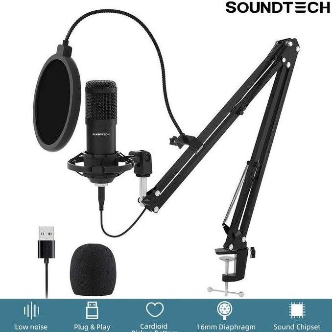 SOUNDTECH USB Microphone Mic Condenser Recording Streaming Podcast PC