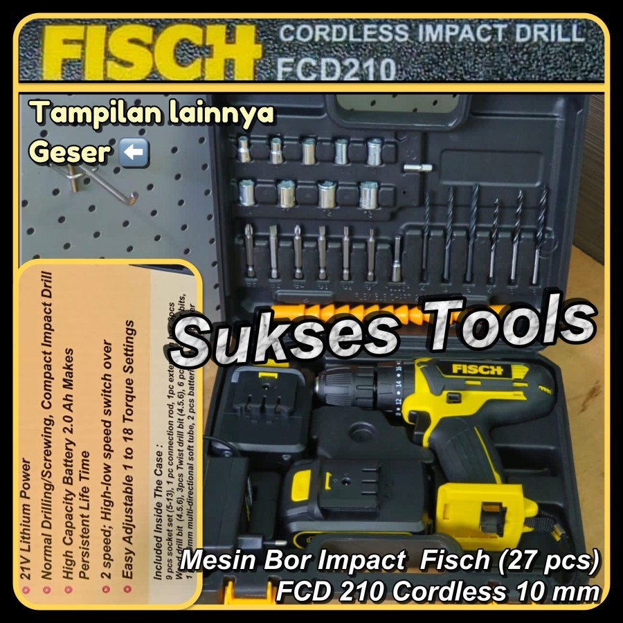 Mesin Bor Beton Baterai Set Non / Fisch 21 V Cordless Impact Drill