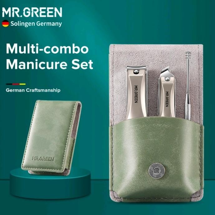 TERMURAH - MR.GREEN Manicure Set Stainless Portable Nail Clipper Emerald Green
