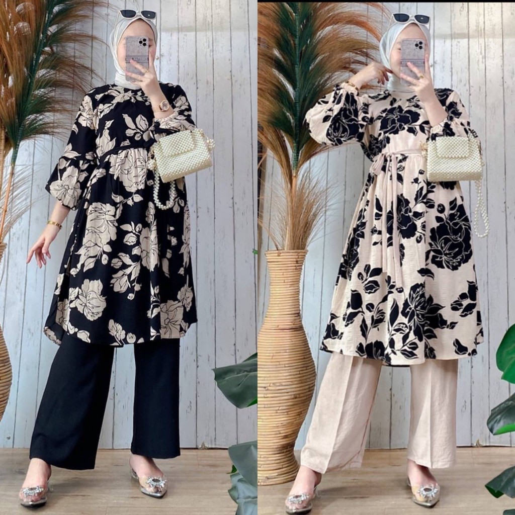 Baju Muslim WDN - DAVINA SETELAN TUNIK RAYON DIAMOND PREMIUM / ONESET SETELAN TUNIK RAYON PREMIUM
