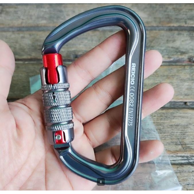 TERMURAH - Reicio D-type Triact-lock carabiner, climbing rescue 30KN Aluminum