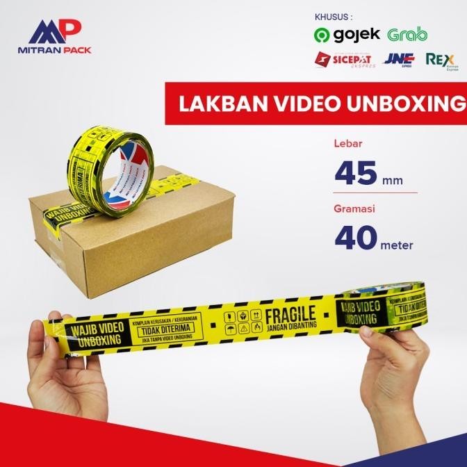 

TERLARIS - (1 dus) Lakban printing VIDEO UNBOXING 45 mm x 40 m Mitran Pack