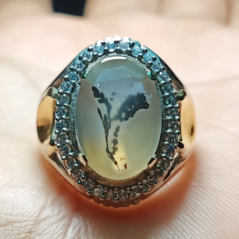 Kolektor Item - Batu Kristal Gambar Bunga - Dendrite Crystal Chalcedony. Bukan Batu Blue Sapphire Ca
