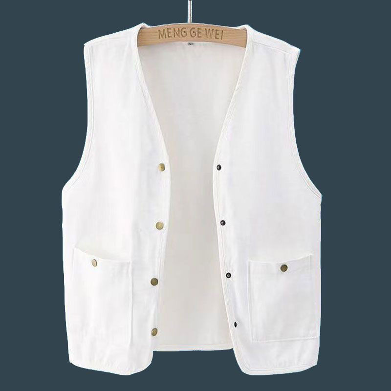 Pakaian Musim Semi dan Musim Panas Pria2024Rompi Pas Badan Gaya Korea, Atasan Bordir Rompi Denim Put