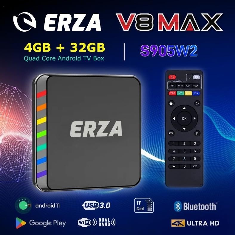 Erza Android TV Box V8 Max 4GB + 32GB  2.4G 5.8G WIFI Bluetooth