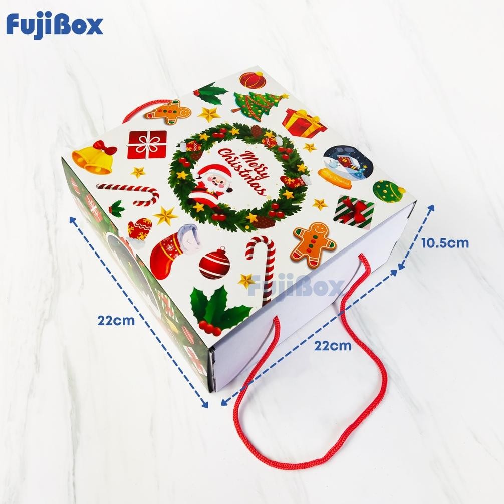 

(10 Pcs ) Box Kue Packaging Natal Handle Tali 22 X 22 X 10.5