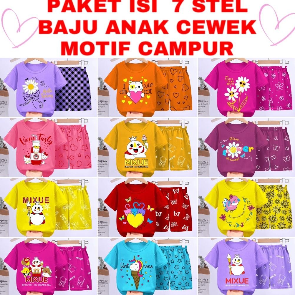 VALMELO PAKET HEMAT 7 PCS SETELAN BAJU ANAK PEREMPUAN