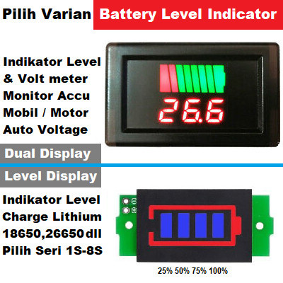 TERUJI Battery Charger Level Indicator Aki+Voltmeter /Indikator Baterai 18650
