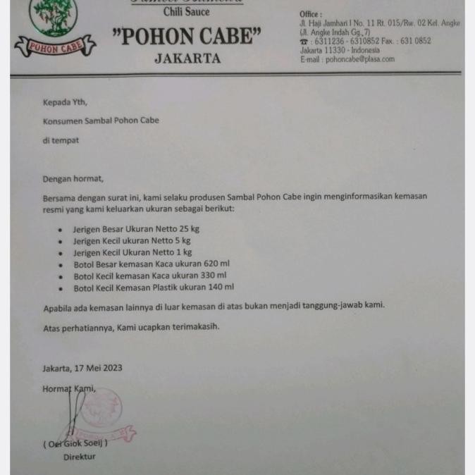

Saos Sambal Pohon Cabe 5kg Saus Sehat Enak Tanpa Pengawet Pewarna