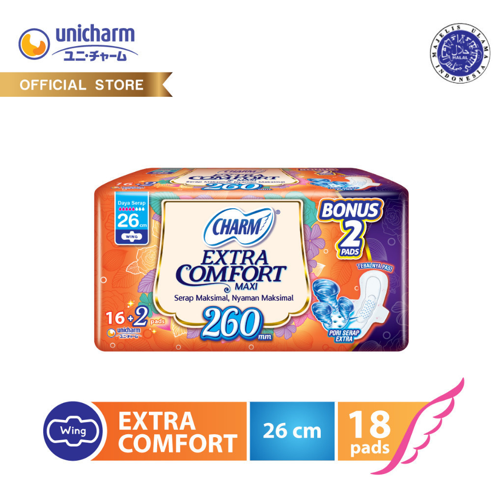 Charm Pembalut Extra Comfort Maxi 26cm Wing 16 pads