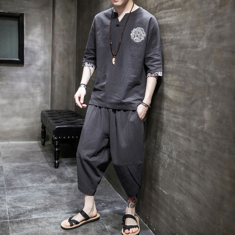 Baju Bordir Pria, Pakaian Gaya Cina, Lengan Setengah, Bordir Mode Nasional Pria T T-shirt Pakaian Mu