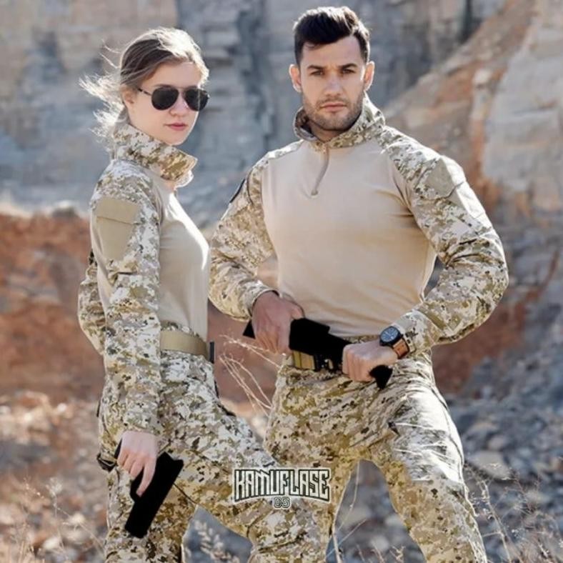 Eugenie Setelan Baju Tempur Pakaian Tactical Combat Shirt Pdu Suit Camouflage Liy Desert Woodland- S