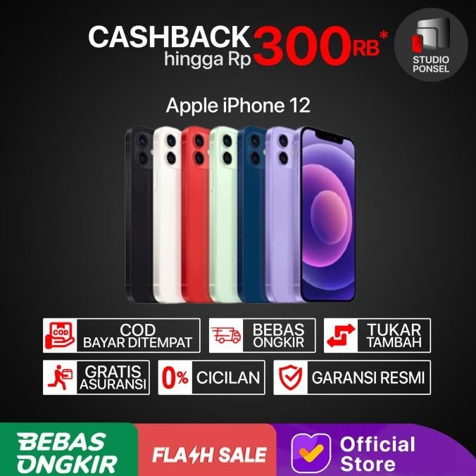 Siap Kirim iPhone 12 256GB 128GB 64GB Purple White Black Blue Resmi iBox Not mini