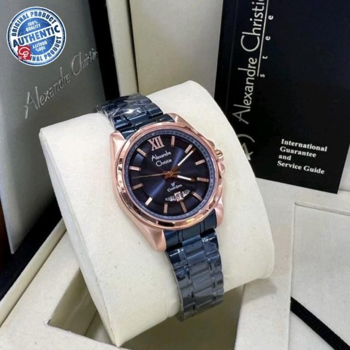 JAM TANGAN WANITA ALEXANDRE CHRISTIE AC8690 AC 8690 LD BLACK ROSEGOLD