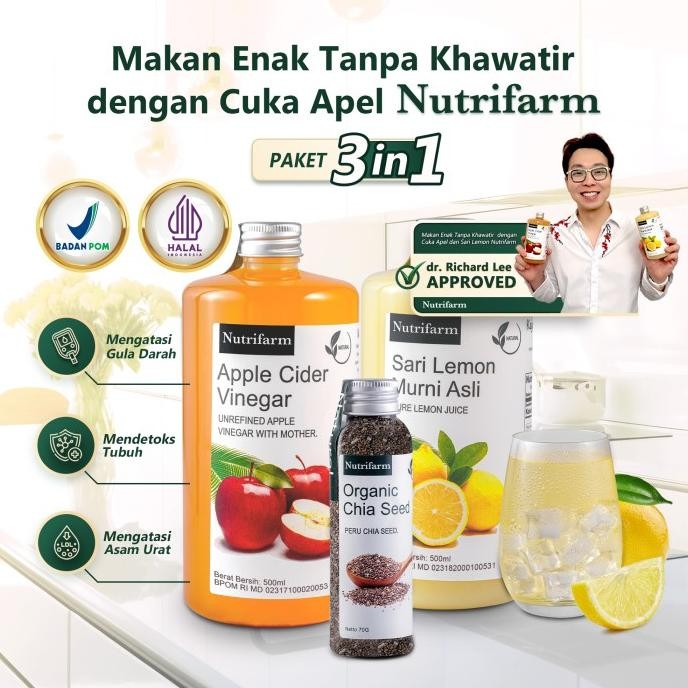 

NUTRIFARM PAKET 3IN1 CUKA APEL SARI LEMON CHIA SEED ORIGINAL