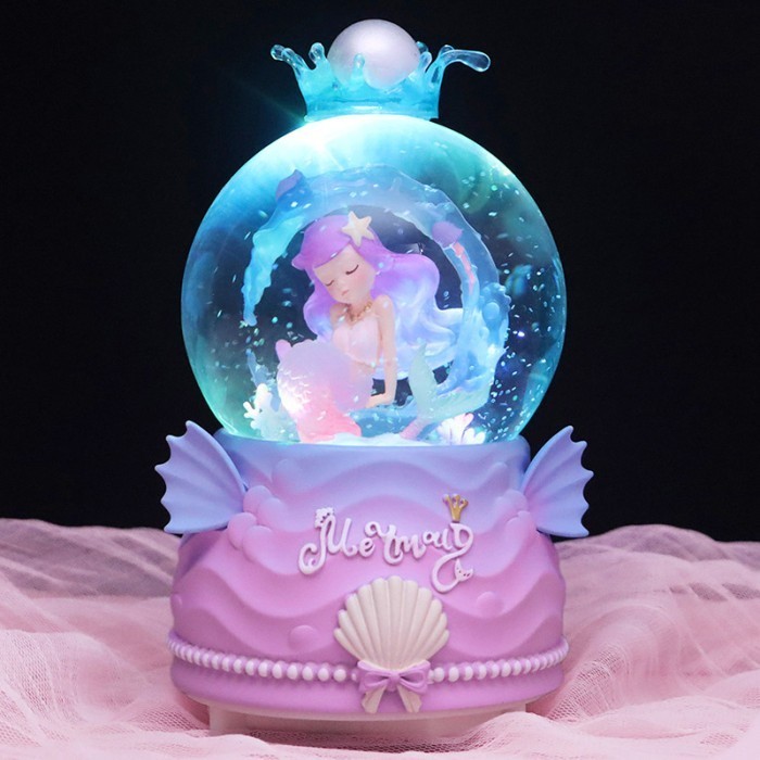 KOTAK MUSIK MERMAID SNOWBALL JUMBO BOLA SALJU HIAS KRISTAL LAMPU KADO