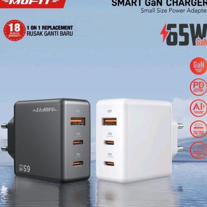 MOFIT CPD65 GaN PD65Watt C+C+A Super Fast Charging Adaptor TERBARU