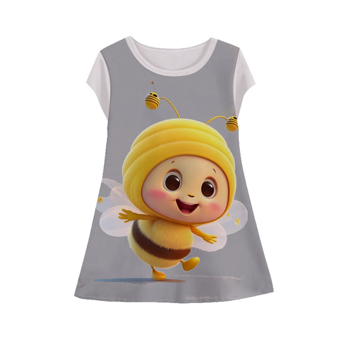 Baju Dress Binatang Anak Lengan Pendek Hewan 3D Printing Lebah Tunik-Lebah-2-designWD Limited Editio