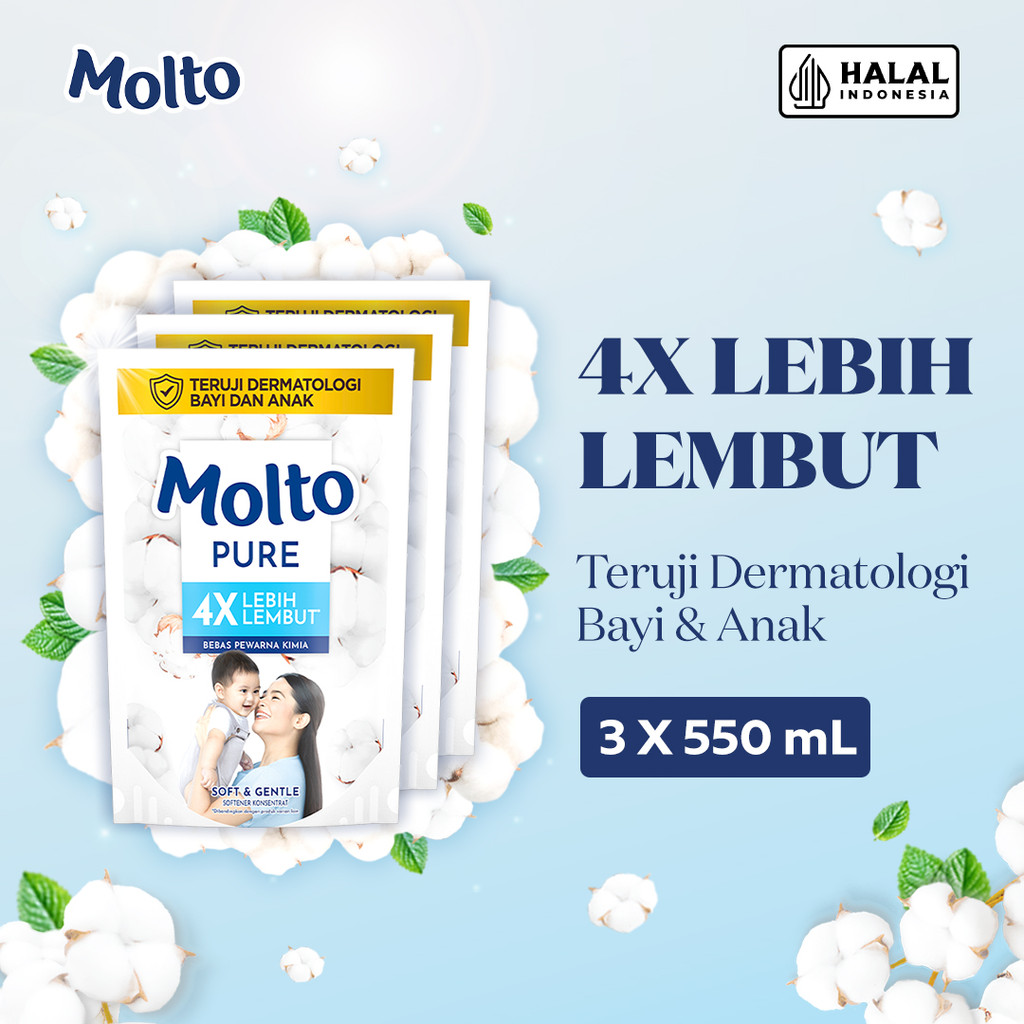 Molto Pelembut & Pewangi Pakaian Bayi Softener Konsentrat Pure Soft & Gentle 550 mL x3