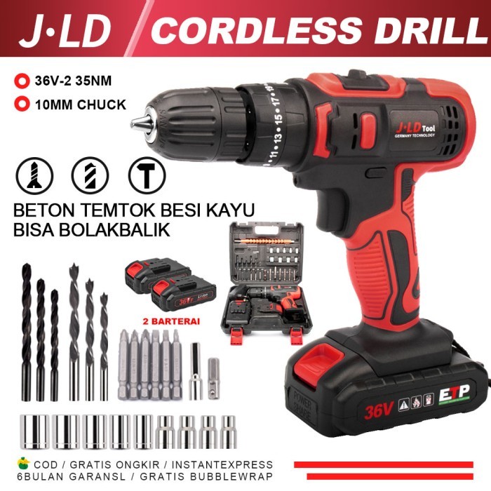 JLD 36V Mesin bor baterai 36-2 bor Impact listrik bor cordless bor cas