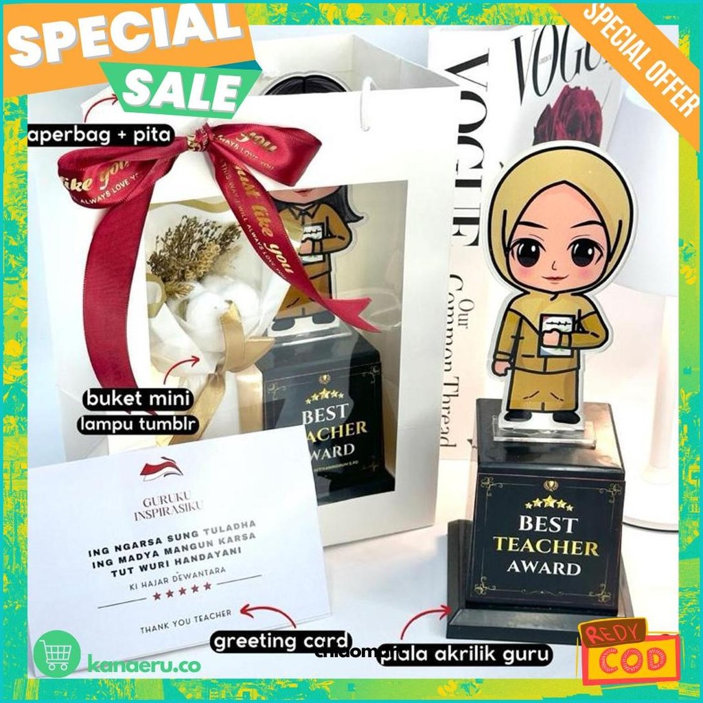 Kado Hampers Guru - Piala Akrilik Guru - Hadiah Perpisahan Guru - Kado Hari Guru Nasional - Kenang K