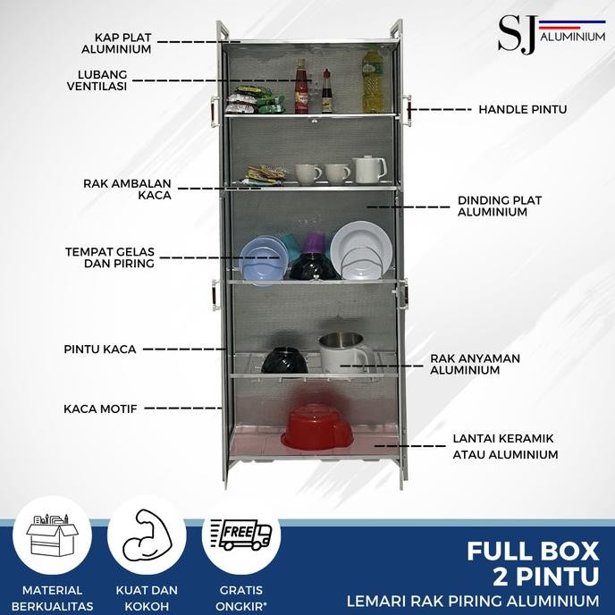 Rak Piring Lemari Dapur Kaca Aluminium - Full Box 2 Pintu TS