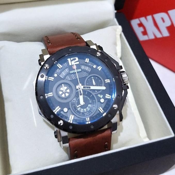 EXPEDITION E6402 E 6402 MAN SILVER BLACK BROWN LEATHER JAM TANGAN