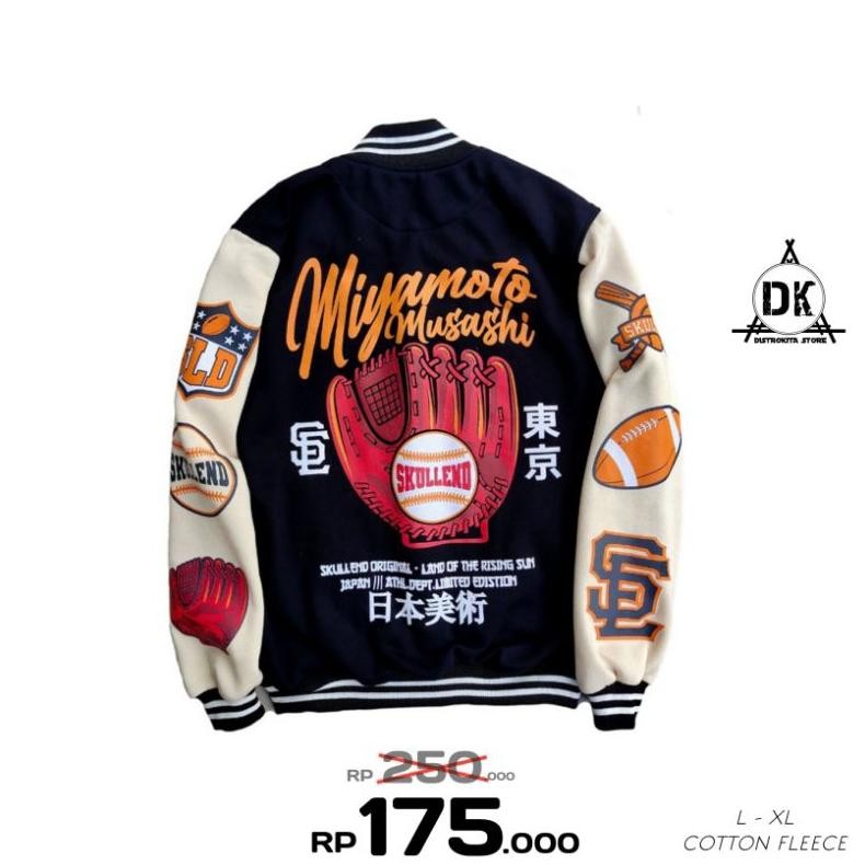Jaket Varsity Modern Keren Legacy Baseball Pria Wanita Vintage Baseball Oversize Jumbo Miyamoto Blac