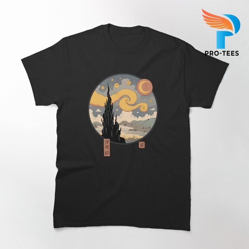 Baju Kaos Starry Ukiyo-e Night Classic T-Shirt