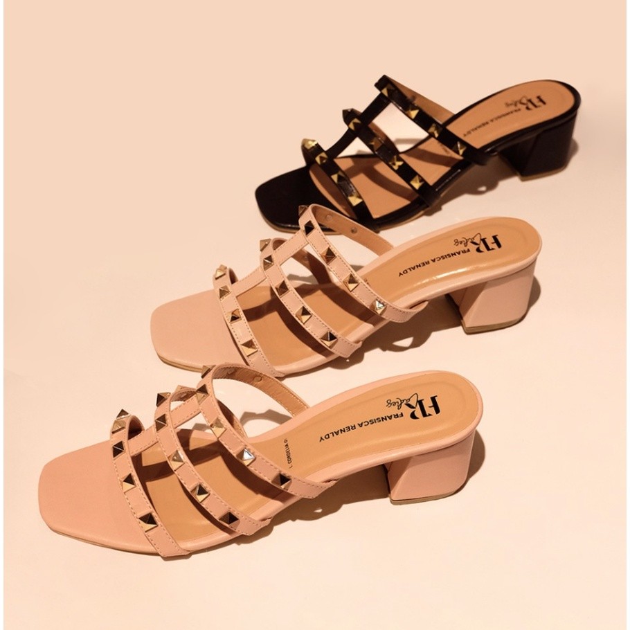Fransisca Renaldy Sandal Heels Wanita Rockstud Size 36-40 Sandals Anti Slip L.Cordelia 01