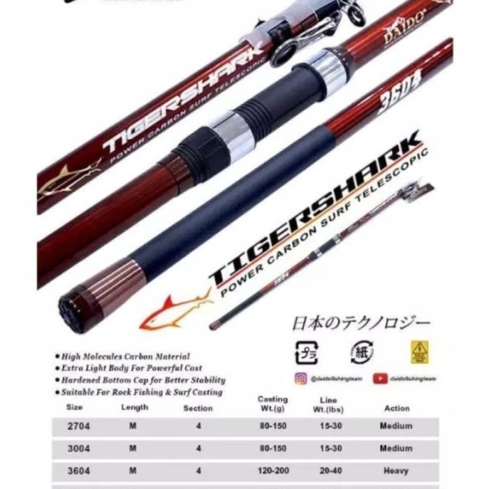 Joran Teleskopik Daido Tiger shark Joran Pasiran Rock Fishing Rod