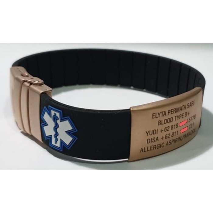 

Gelang Nama -Road ID- Safe ID- ID tag- rose gold band logo