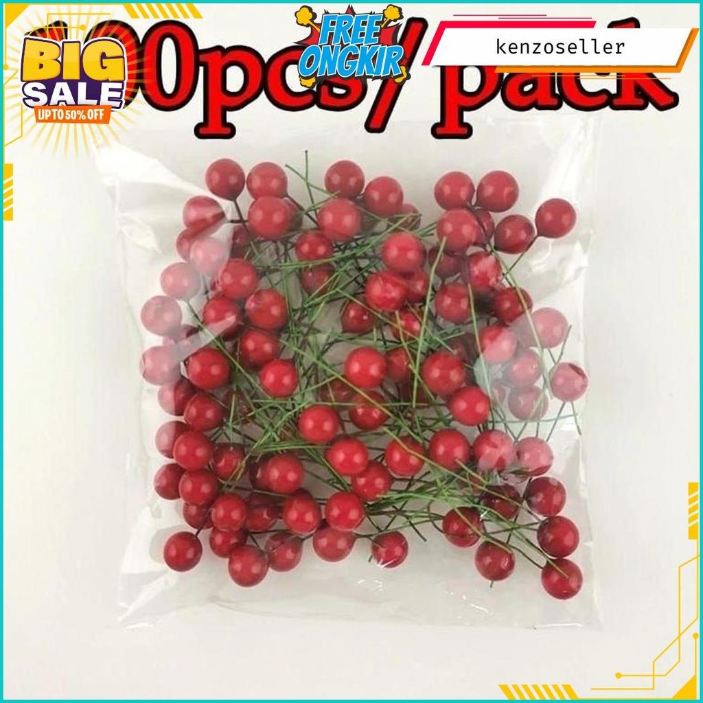 

100 Pcs Cherry Natal Christmas Biji Ceri Berries Hiasan Pohon Natal / Cake Topper Hiasan Kue Bola Emas Silver Merah Cherry Termurah Banget