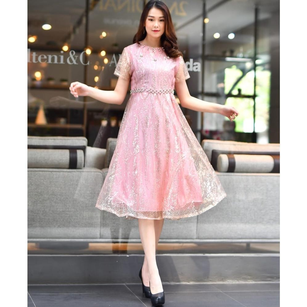 WTYU Dress Alea Brukat Tulle Bordir Glitter / Dress brukat import / dress natal / dress imlek / dres